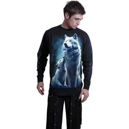 Black - Side - Spiral Direct Unisex Adult Wolf Guardian Back & Sleeve Print Long-Sleeved T-Shirt