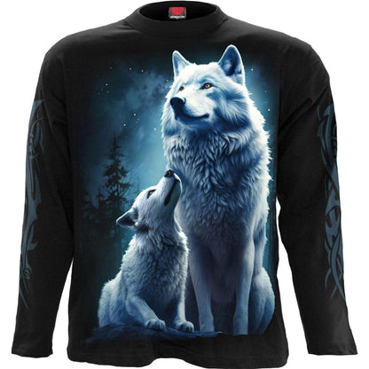Black - Front - Spiral Direct Unisex Adult Wolf Guardian Back & Sleeve Print Long-Sleeved T-Shirt