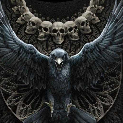 Black - Side - Spiral Direct Womens-Ladies Raven Skull Long-Sleeved T-Shirt
