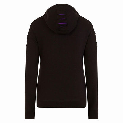 Black-Purple - Back - Spiral Direct Womens-Ladies Cattitude Ripped Hoodie