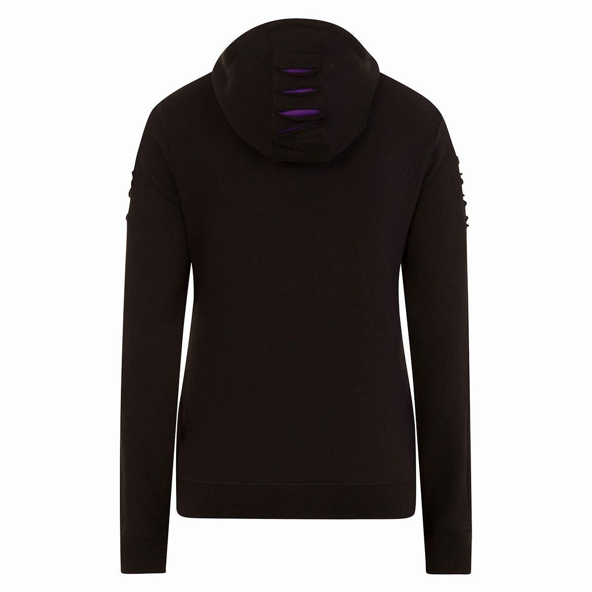 Black-Purple - Back - Spiral Direct Womens-Ladies Cattitude Ripped Hoodie