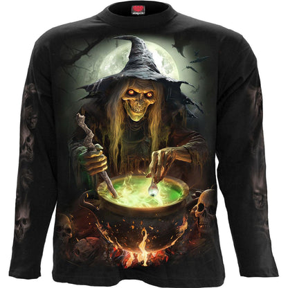 Black-Multicoloured - Front - Spiral Direct Unisex Adult Witch´s Brew Back & Sleeve Print Long-Sleeved T-Shirt