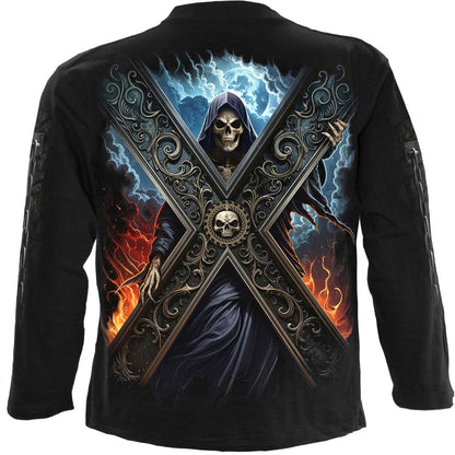 Black - Back - Spiral Direct Unisex Adult Crossed Over Back & Sleeve Print Long-Sleeved T-Shirt
