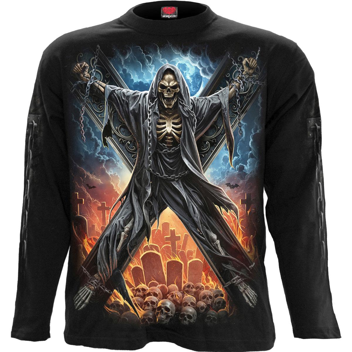 Black - Front - Spiral Direct Unisex Adult Crossed Over Back & Sleeve Print Long-Sleeved T-Shirt