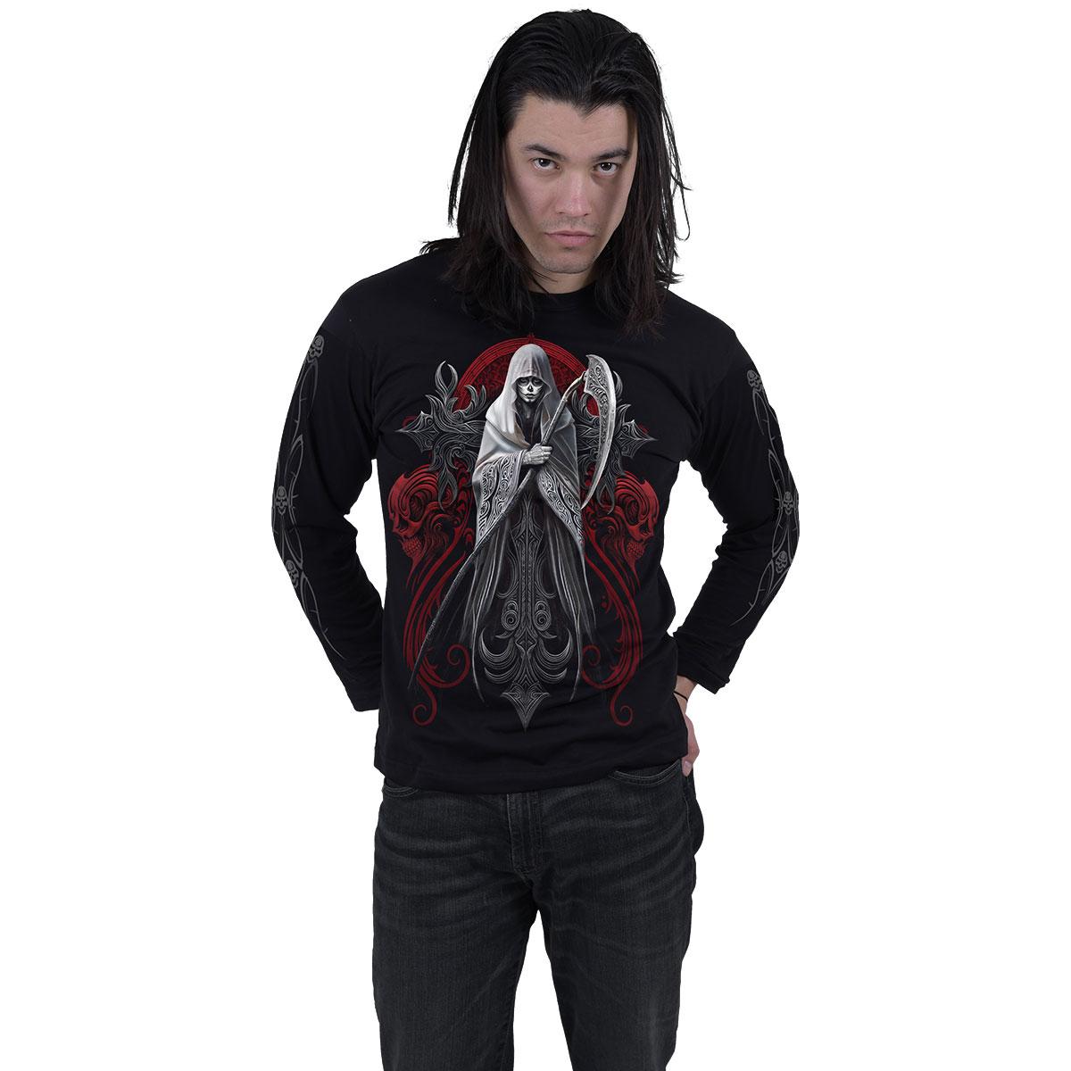 Black - Side - Spiral Direct Unisex Adult Reaperess Back & Sleeve Print Long-Sleeved T-Shirt