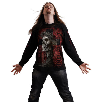 Black - Side - Spiral Direct Unisex Adult Silent Suffering Back & Sleeve Print Long-Sleeved T-Shirt