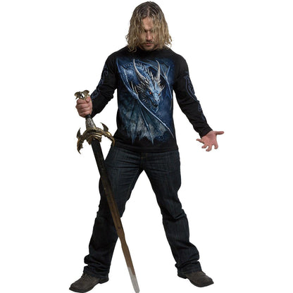 Black - Side - Spiral Direct Unisex Adult Storm Dragon Back & Sleeve Print Long-Sleeved T-Shirt