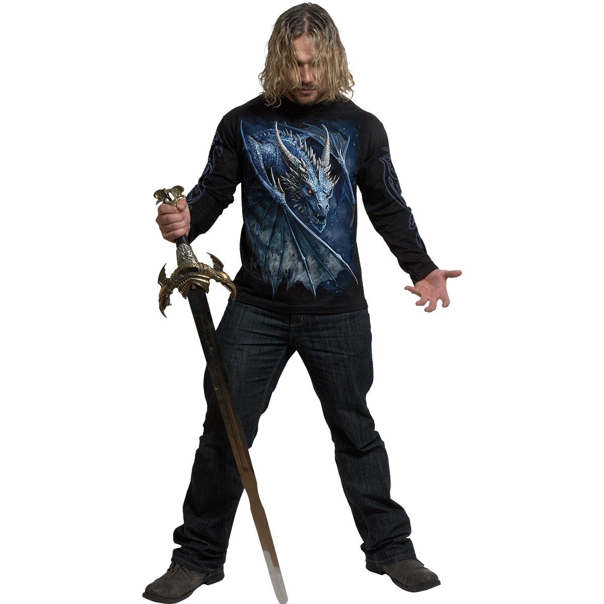 Black - Side - Spiral Direct Unisex Adult Storm Dragon Back & Sleeve Print Long-Sleeved T-Shirt