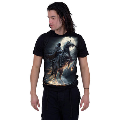 Black - Side - Spiral Direct Unisex Adult Shadow Rider Back Print T-Shirt