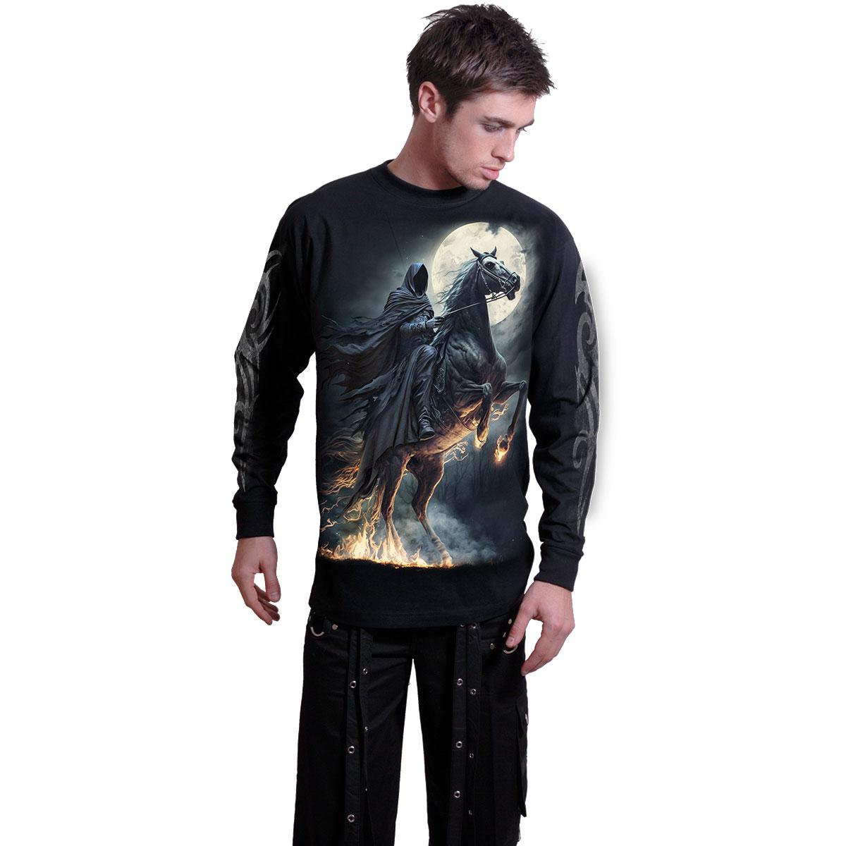 Black - Side - Spiral Direct Unisex Adult Shadow Rider Back & Sleeve Print T-Shirt