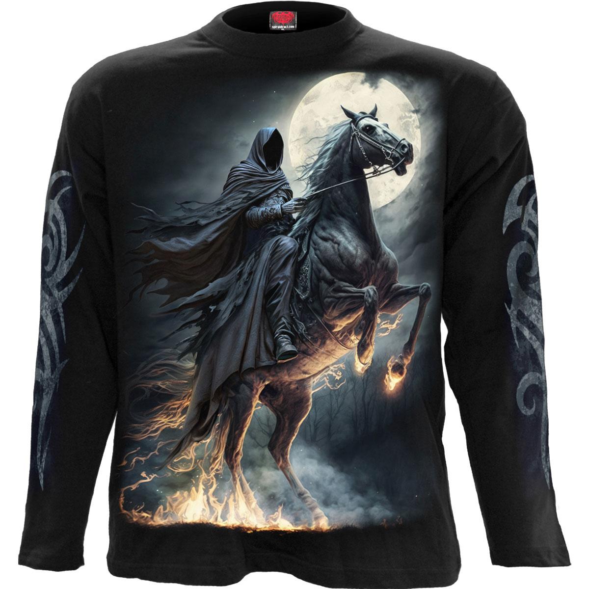 Black - Front - Spiral Direct Unisex Adult Shadow Rider Back & Sleeve Print T-Shirt