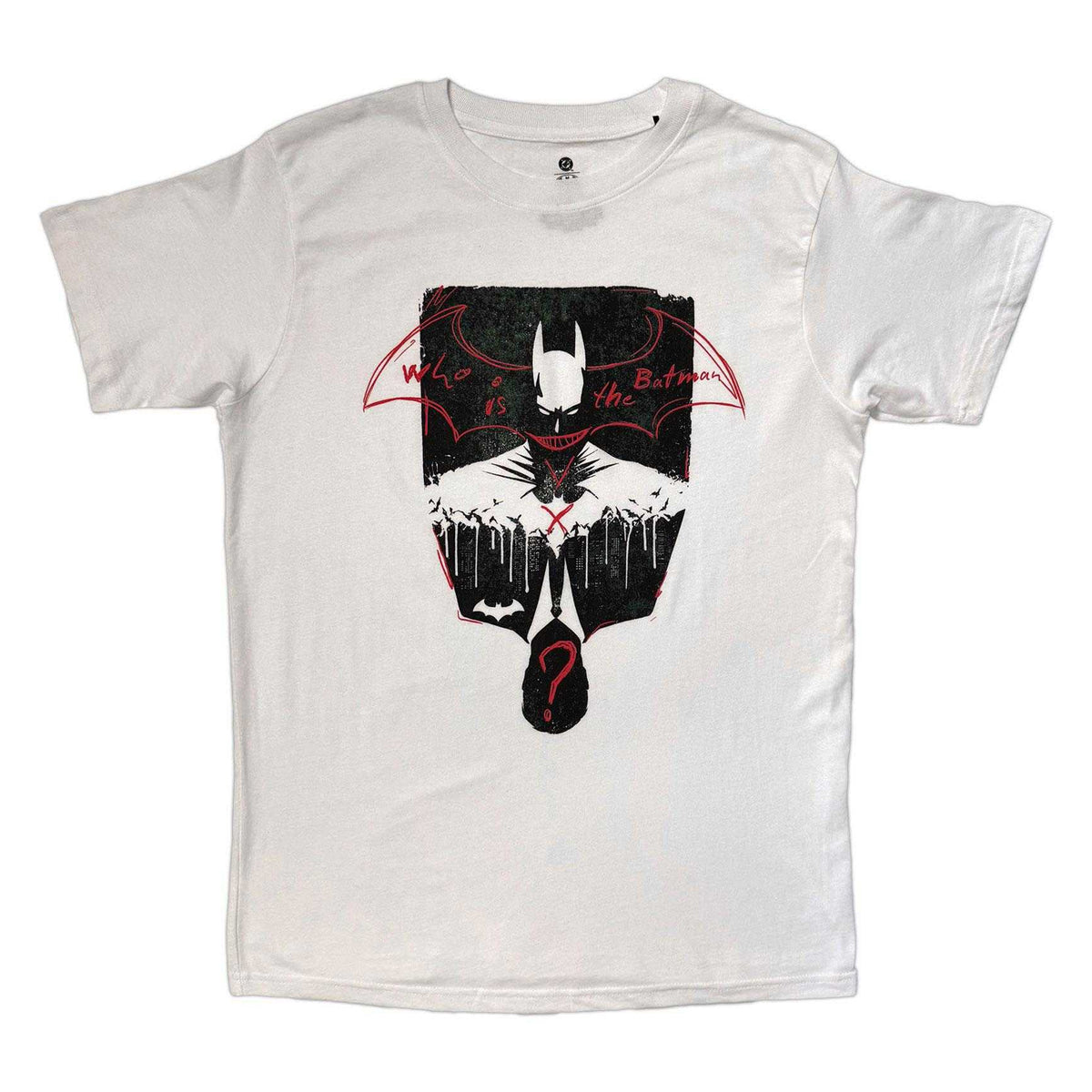 White - Front - Batman Unisex Adult Who Is The Batman? T-Shirt