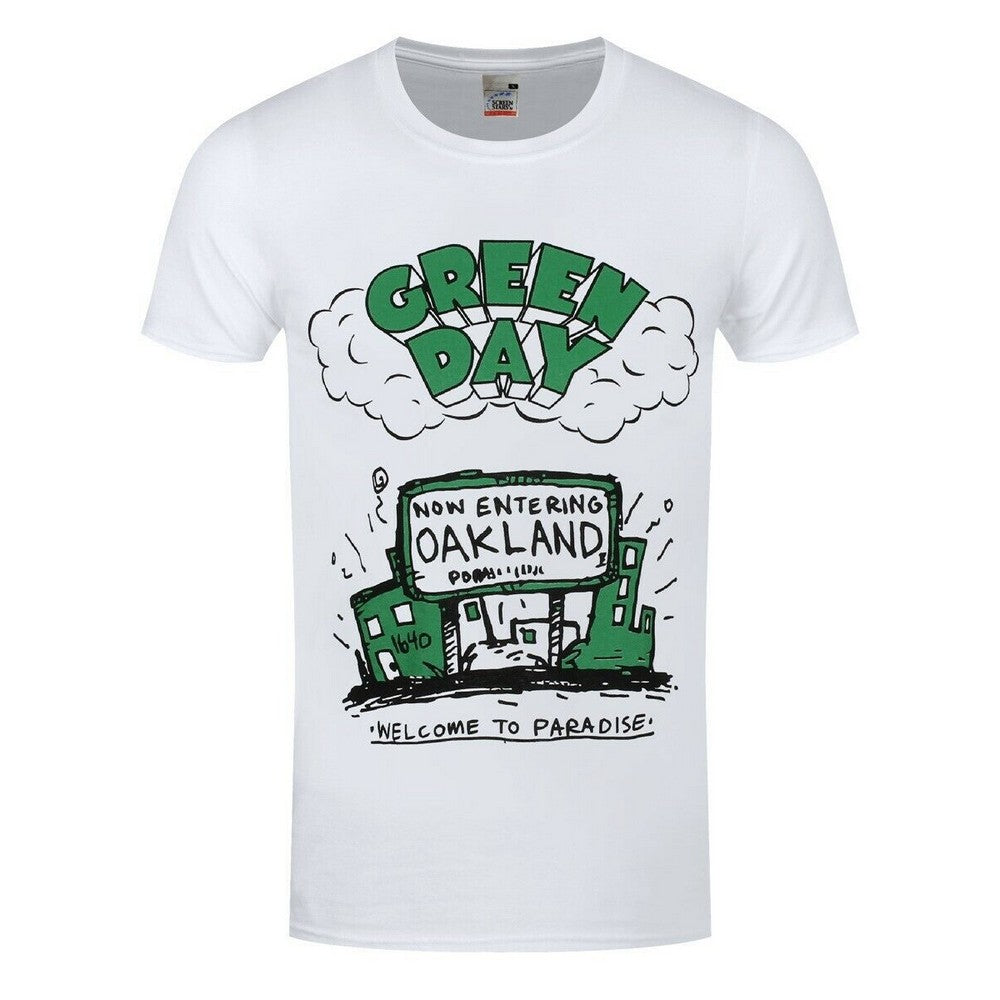 White - Front - Green Day Unisex Adult Welcome To Paradise T-Shirt
