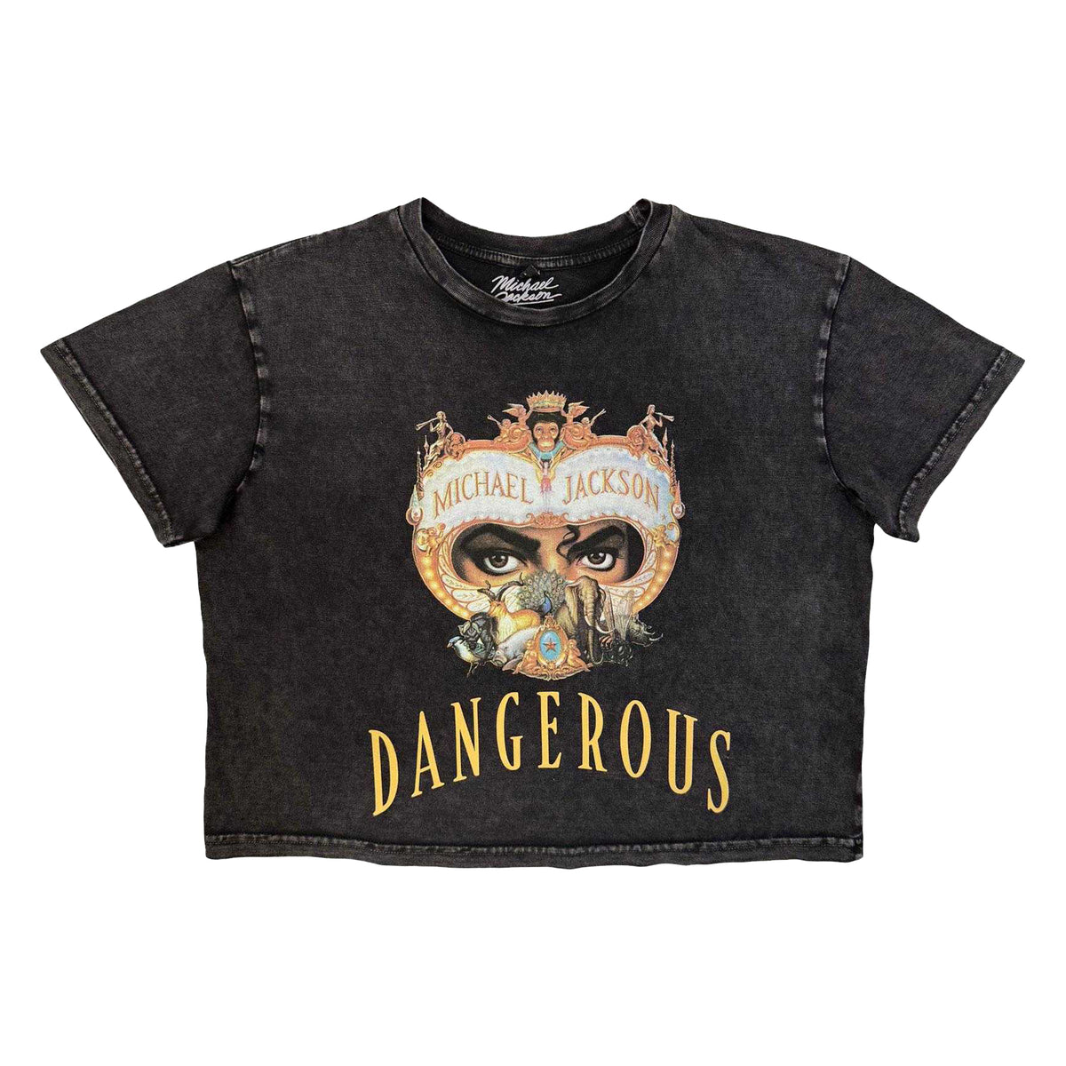 Charcoal Grey - Front - Michael Jackson Womens-Ladies Dangerous Stone Wash Crop Top