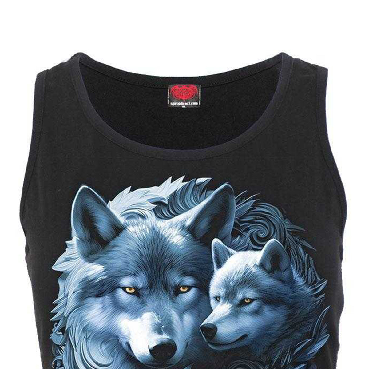 Black - Side - Spiral Direct Womens-Ladies Wolf Guardian Razor Back Sleeveless Tank Top