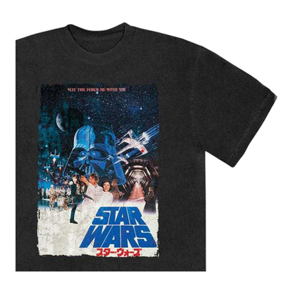 Black - Side - Star Wars Unisex Adult May The Force Be With You Stone Wash T-Shirt