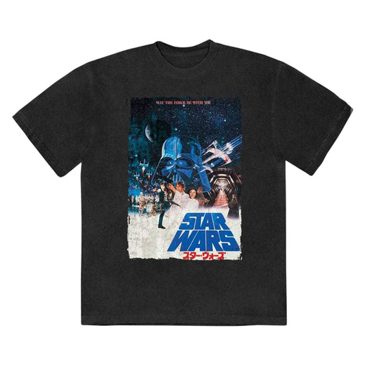Black - Front - Star Wars Unisex Adult May The Force Be With You Stone Wash T-Shirt