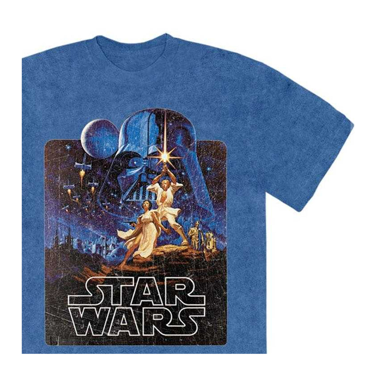 Denim Blue - Side - Star Wars Unisex Adult Luke & Leia Action Pose Stone Wash T-Shirt