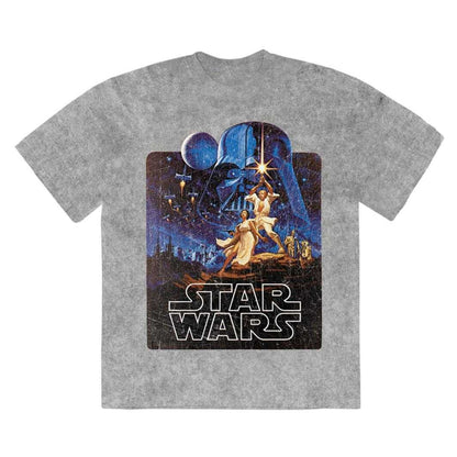 Grey - Front - Star Wars Unisex Adult Luke & Leia Action Pose Stone Wash T-Shirt