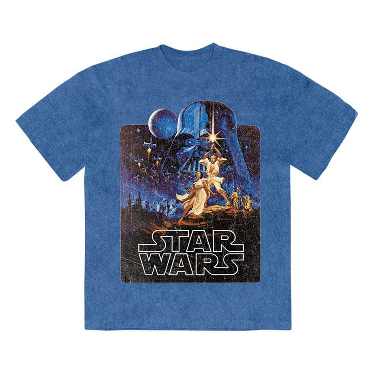 Denim Blue - Front - Star Wars Unisex Adult Luke & Leia Action Pose Stone Wash T-Shirt