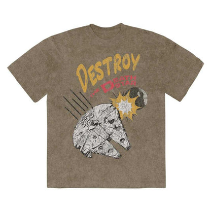 Green - Front - Star Wars Unisex Adult Destroy Death Star Stone Wash T-Shirt