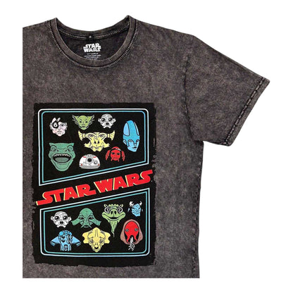 Charcoal Grey - Side - Star Wars Unisex Adult Heads Collage Stone Wash T-Shirt