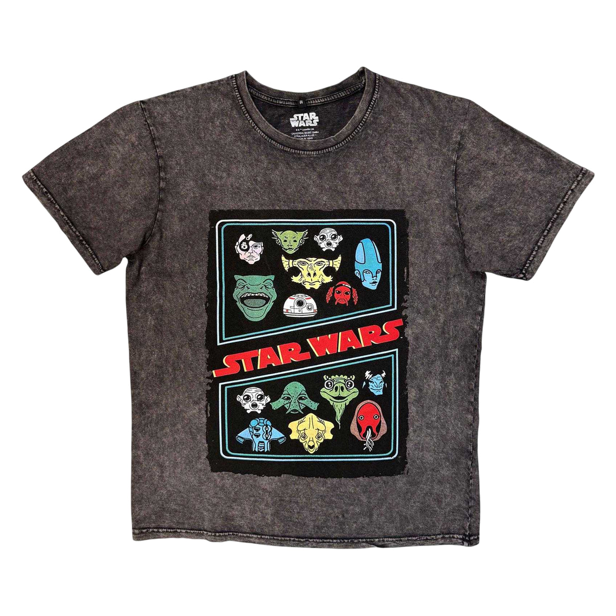 Charcoal Grey - Front - Star Wars Unisex Adult Heads Collage Stone Wash T-Shirt