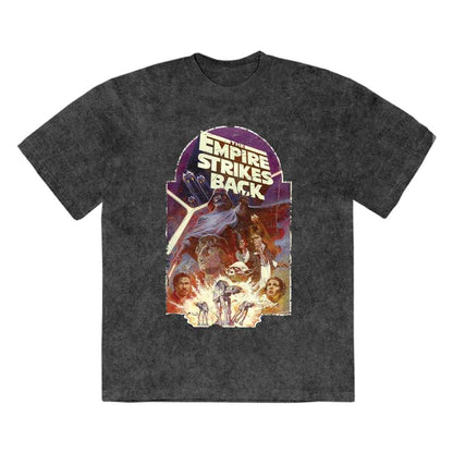 Black - Front - Star Wars: The Empire Strikes Back Unisex Adult Explosion Stone Wash T-Shirt