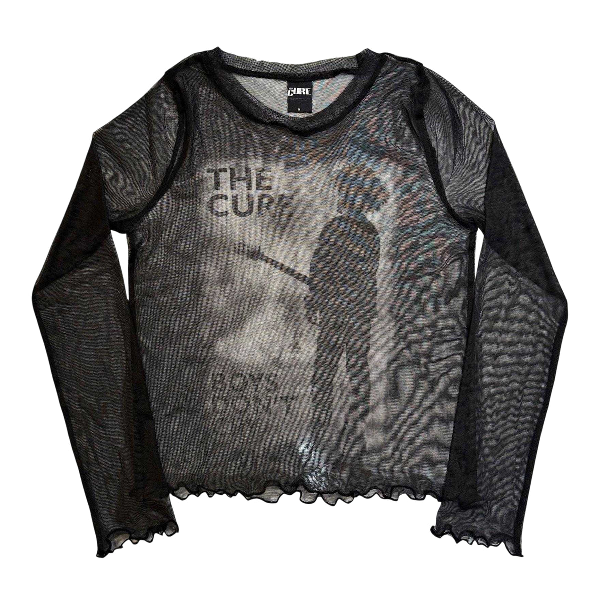 Black - Front - The Cure Womens-Ladies Boys Don´t Cry Mesh Long-Sleeved Crop Top
