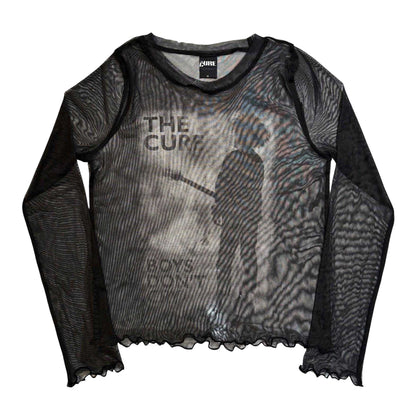 Black - Front - The Cure Womens-Ladies Boys Don´t Cry Mesh Long-Sleeved Crop Top