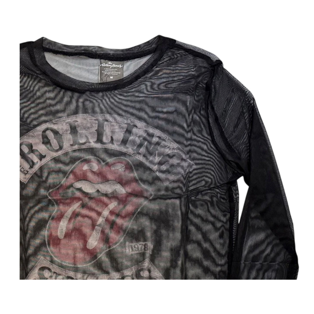 Black - Side - The Rolling Stones Womens-Ladies Tour ´78 Mesh Long-Sleeved Crop Top