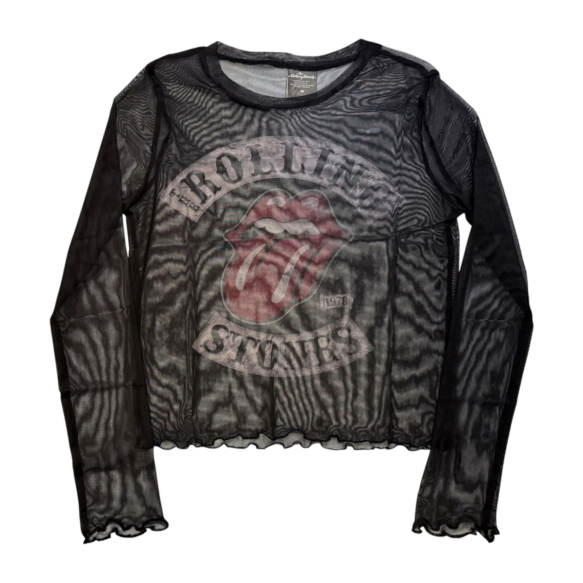 Black - Front - The Rolling Stones Womens-Ladies Tour ´78 Mesh Long-Sleeved Crop Top