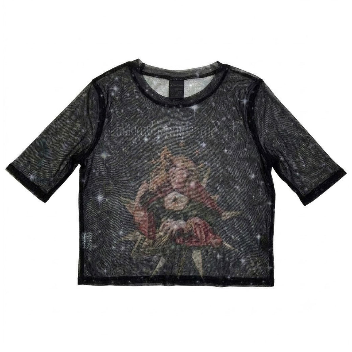 Navy - Back - The Smashing Pumpkins Womens-Ladies Mellon Collie Mesh Long-Sleeved Crop Top