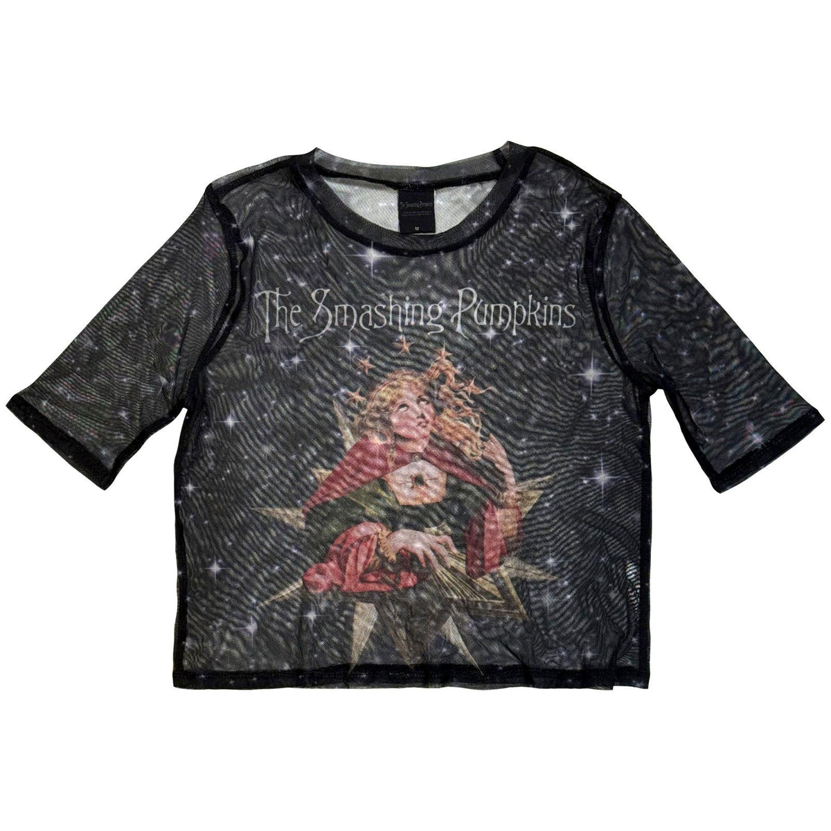 Navy - Front - The Smashing Pumpkins Womens-Ladies Mellon Collie Mesh Long-Sleeved Crop Top