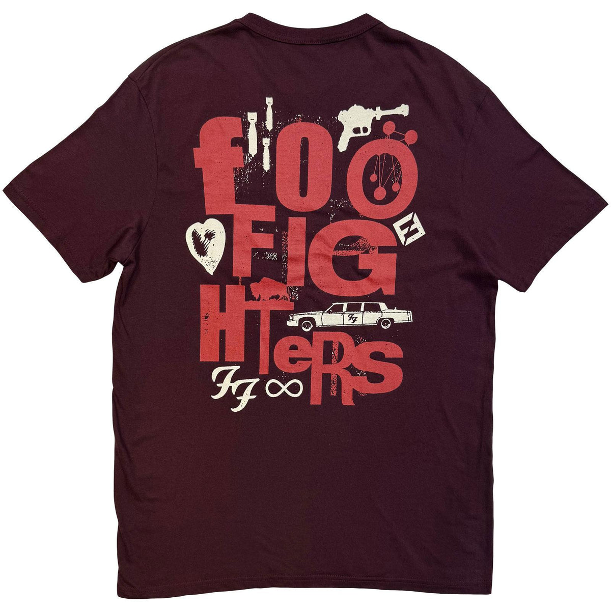 Maroon Red - Back - Foo Fighters Unisex Adult Albums Back Print T-Shirt