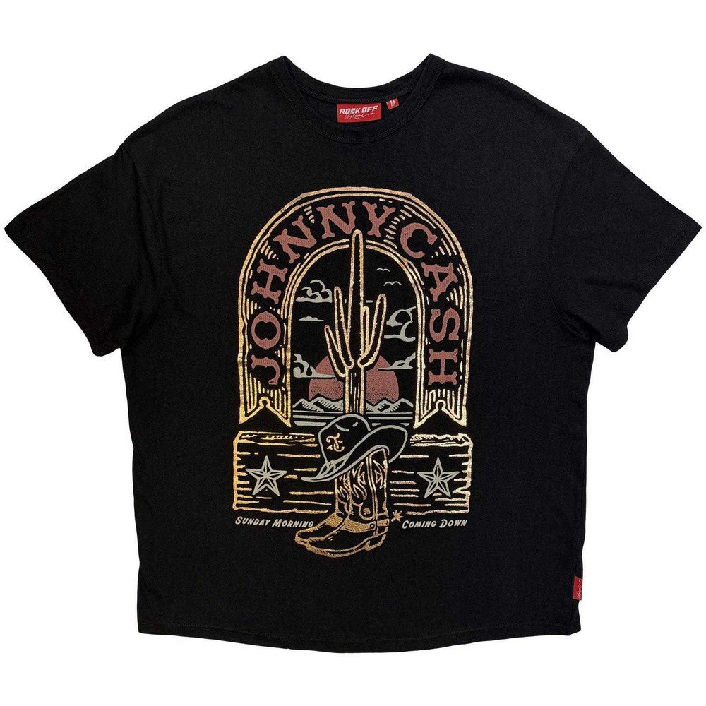 Black - Front - Johnny Cash Womens-Ladies Unplugged Sunday Morning T-Shirt