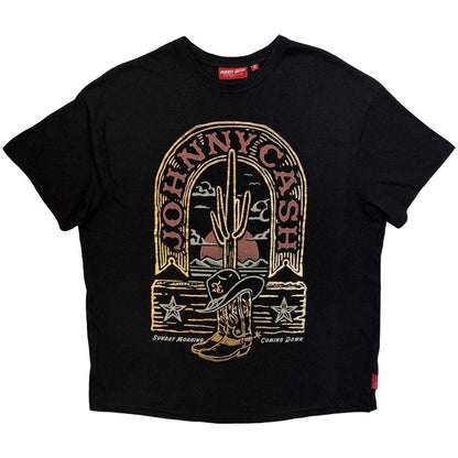 Black - Front - Johnny Cash Womens-Ladies Unplugged Sunday Morning T-Shirt