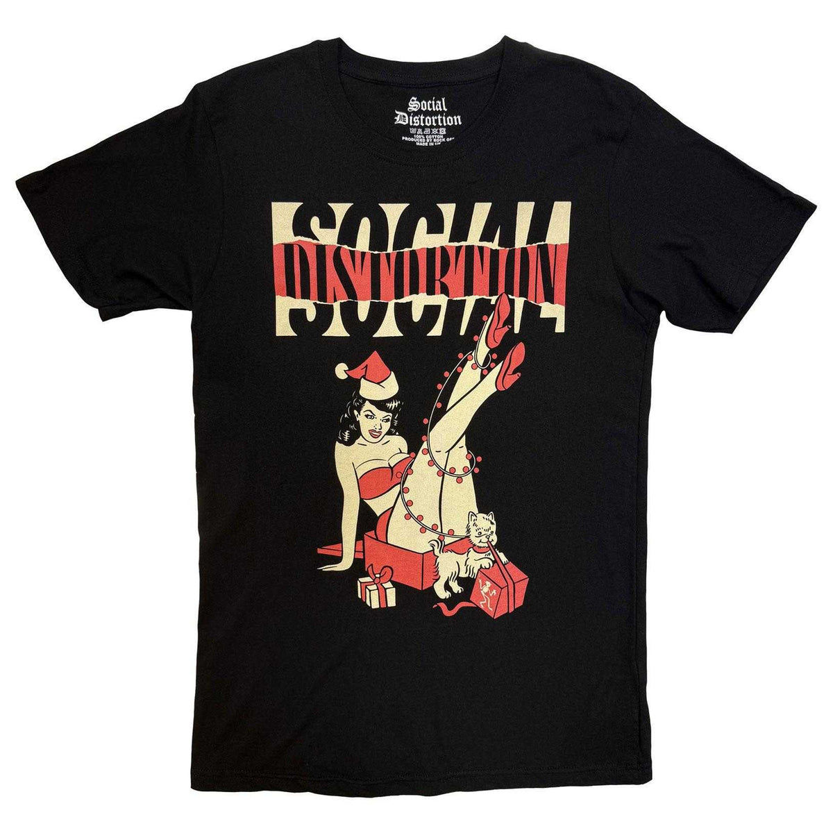 Black - Front - Social Distortion Unisex Adult Holiday Pin Up T-Shirt