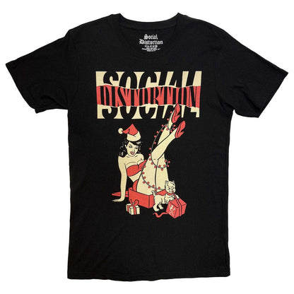 Black - Front - Social Distortion Unisex Adult Holiday Pin Up T-Shirt