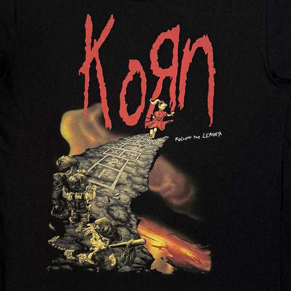 Black - Side - Korn Unisex Adult Follow The Leader Clifftop T-Shirt