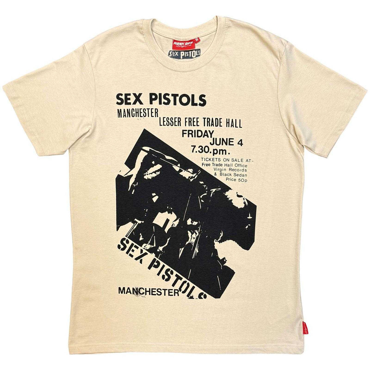 Sand - Front - Sex Pistols Unisex Adult Unplugged Manchester T-Shirt