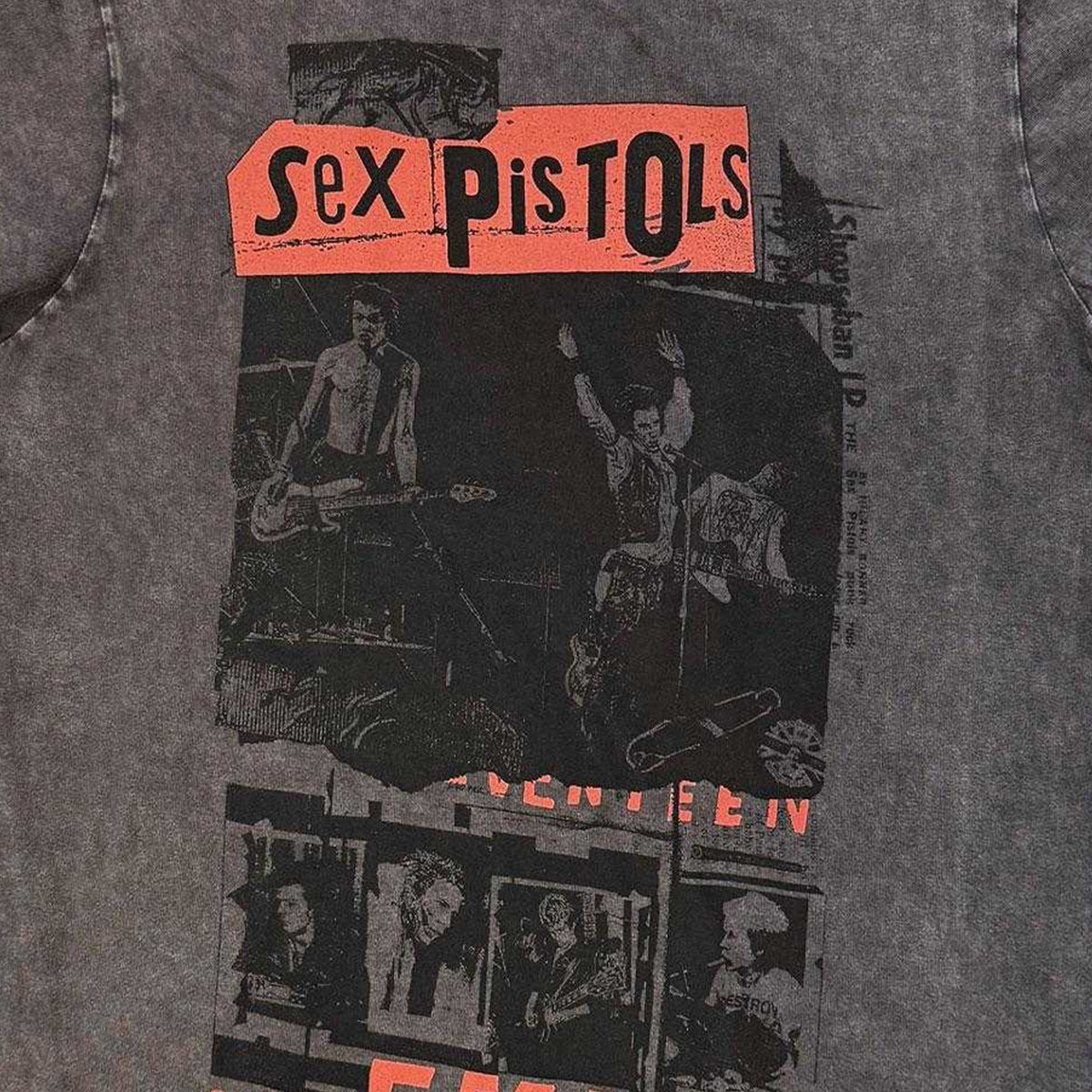 Charcoal Grey - Side - Sex Pistols Unisex Adult Photo Collage Stone Wash T-Shirt