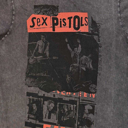 Charcoal Grey - Side - Sex Pistols Unisex Adult Photo Collage Stone Wash T-Shirt