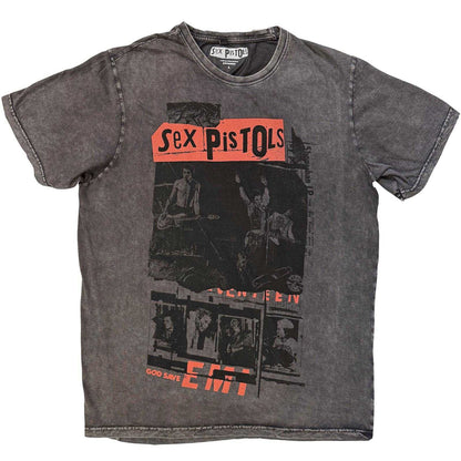 Charcoal Grey - Front - Sex Pistols Unisex Adult Photo Collage Stone Wash T-Shirt