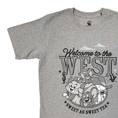 Grey - Side - Tom & Jerry Unisex Adult Welcome To The West T-Shirt