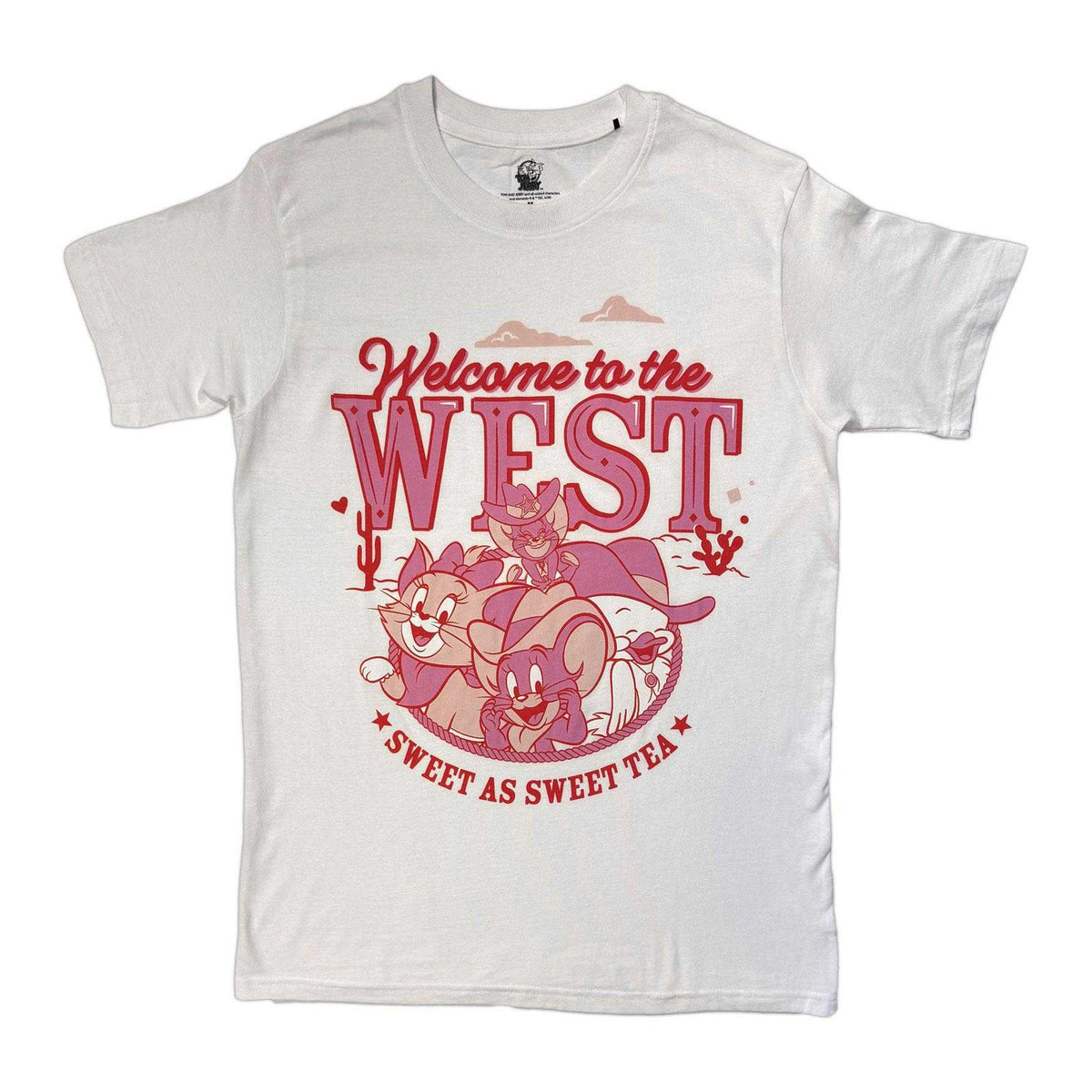 White-Pink - Front - Tom & Jerry Unisex Adult Welcome To The West T-Shirt