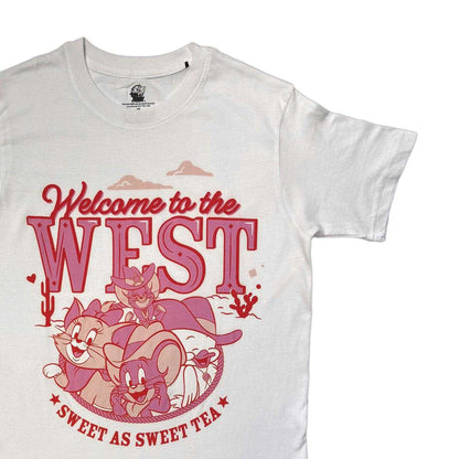 White-Pink - Side - Tom & Jerry Unisex Adult Welcome To The West T-Shirt