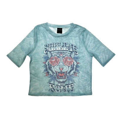 Light Blue - Front - Sublime Womens-Ladies With Rome Mesh Crop Top