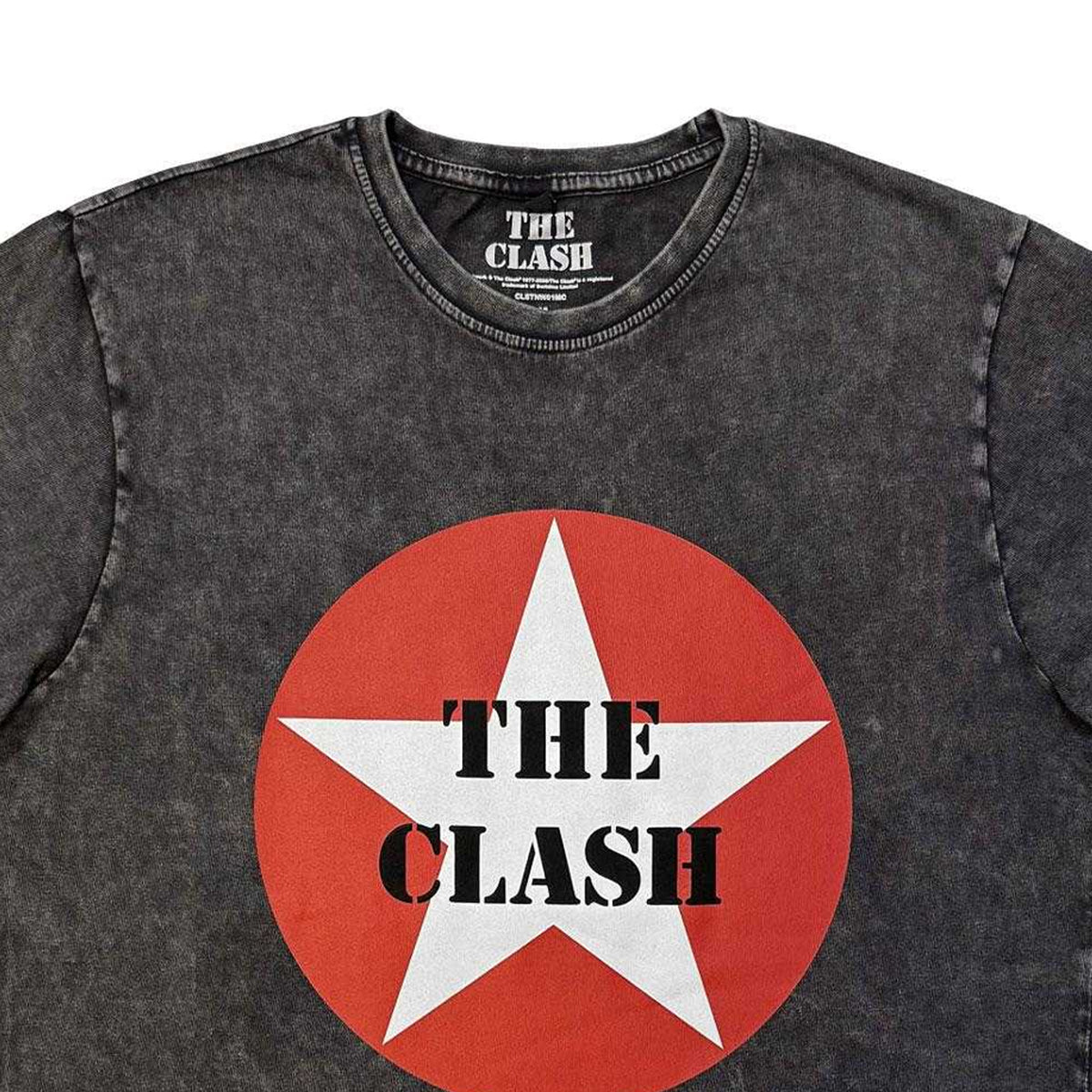 Charcoal Grey - Back - The Clash Unisex Adult Star Stone Wash Badge T-Shirt