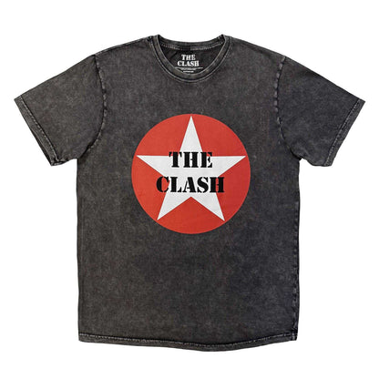 Charcoal Grey - Front - The Clash Unisex Adult Star Stone Wash Badge T-Shirt